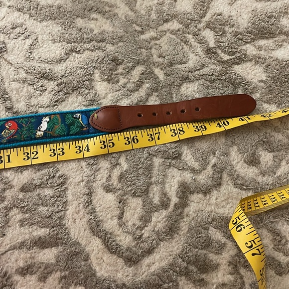 Tropical Bird Ribbon & leather brass buckle belt size 38 - Picture 9 of 9